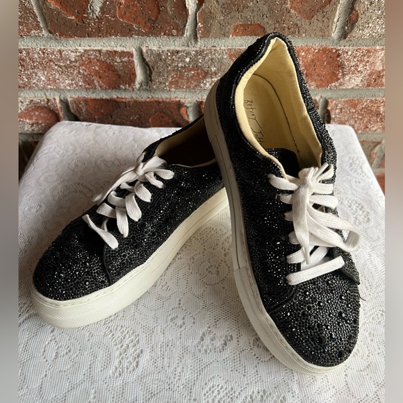 Betsey Johnson SIDNY BLACK rhinestone Women's Platform Sneakers size 8.5 - Picture 1 of 8